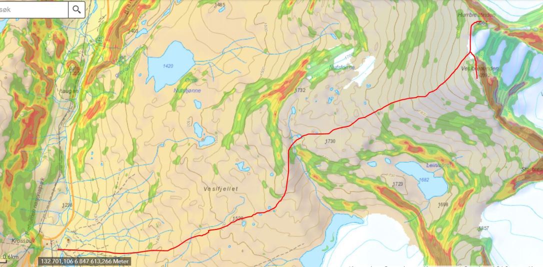 Veslbreatind og Hurrbreatind fra Krossbu